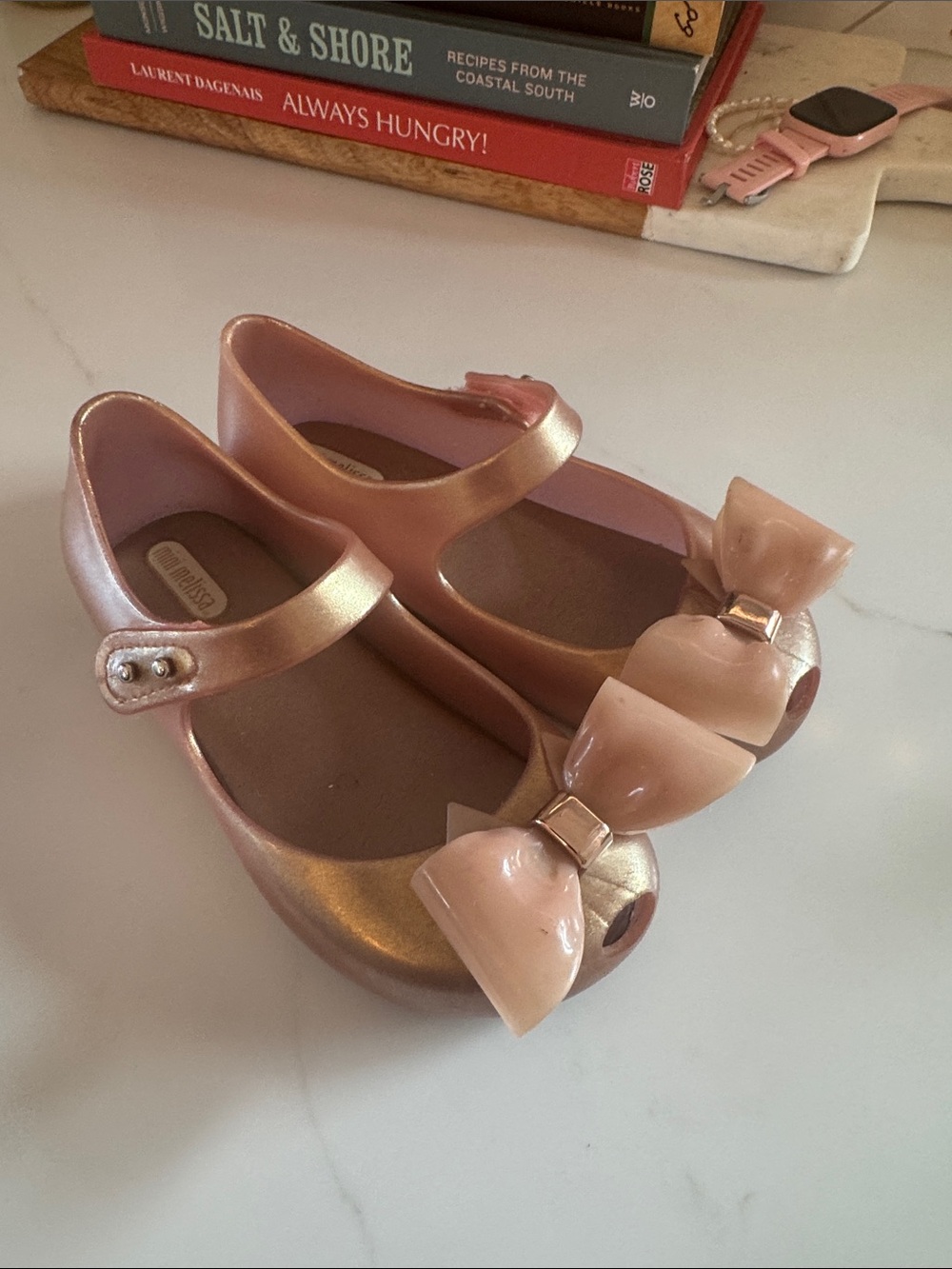 Mini Melissa Girls Metallic Pink Mary Jane Bow Shoes